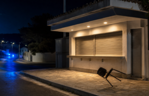 Ληστεία σε περίπτερο στη Λεμεσό – Χτύπησαν τον υπάλληλο Συμβολική νυχτερινή εικόνα κλειστού περιπτέρου με αναποδογυρισμένη καρέκλα και μπλε φώτα στο βάθος