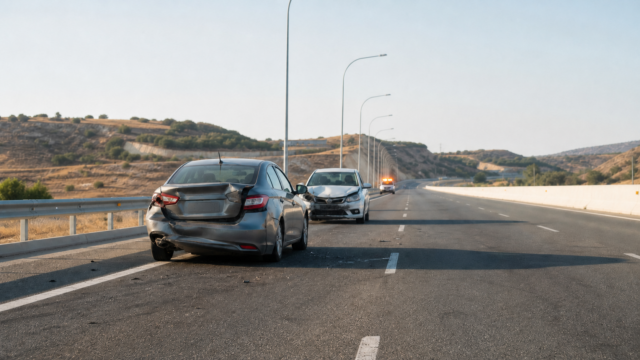 Δύο τρακαρισμένα αυτοκίνητα στον αυτοκινητόδρομο Λεμεσού–Πάφου μετά από σοβαρή σύγκρουση