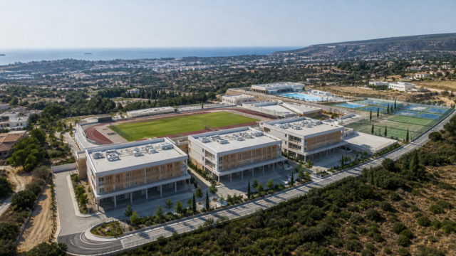 Σύγχρονο εκπαιδευτικό και αθλητικό συγκρότημα σε μεσογειακό τοπίο