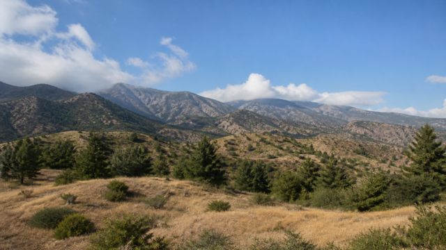 Αυθεντική φωτογραφία κυπριακού τοπίου με κυρίως αίθριο ουρανό και τοπικές νεφώσεις πάνω Η εικόνα αποτελεί προϊόν Τεχνητής Νοημοσύνης.
