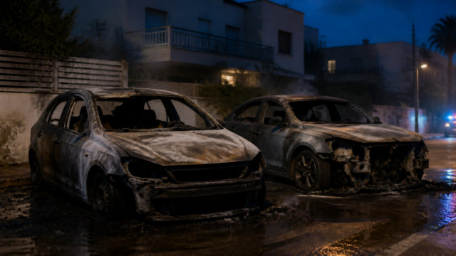 Δύο καμένα οχήματα σε κατοικημένη περιοχή της Λεμεσού σε συμβολική εικόνα
