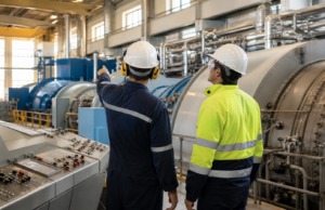 Η ΑΗΚ προκήρυξε 4 νέες θέσεις μηχανικών: Δείτε προσόντα και αιτήσεις στο Carierista Δύο εργαζόμενοι με κράνη προστασίας δίπλα σε μηχανήματα ηλεκτροπαραγωγής