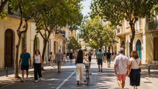 Συμβολική εικονογράφηση πεζών και ποδηλάτου σε δρόμο χωρίς αυτοκίνητα