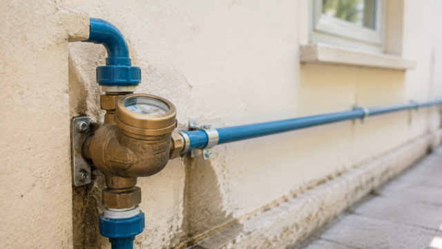 consumer-water-20260906 Συμβολική εικόνα υδρομετρητή και σωλήνωσης έξω από κατοικία, για τον οδηγό διαρροών στη Λεμεσό