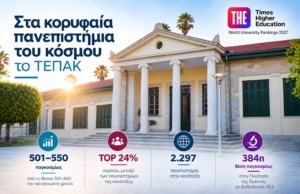 Το ΤΕΠΑΚ στις θέσεις 501–550 του κόσμου: Τι δείχνει η νέα κατάταξη THE Επίσημη αφίσα ΤΕΠΑΚ για την κατάταξη THE 2027, με φωτογραφία του πανεπιστημίου και τη ζώνη 501–550