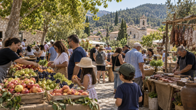 Οικογένειες σε γιορτή φρούτων και αλλαντικών σε ορεινό χωριό της Λεμεσού
