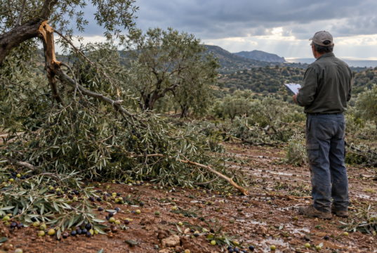 Παραγωγός καταγράφει σπασμένα κλαδιά και πεσμένες ελιές μετά από καταιγίδα