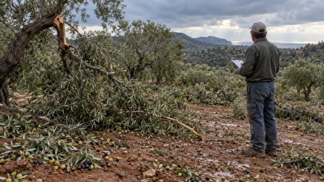 Ζημιές σε ελιές σε Σωτήρα και Σούνι–Ζανακιά: Τι πρέπει να υποβάλουν οι παραγωγοί έως 25 Σεπτεμβρίου Παραγωγός καταγράφει σπασμένα κλαδιά και πεσμένες ελιές μετά από καταιγίδα