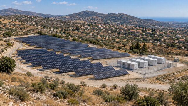 Απεικόνιση φωτοβολταϊκού πάρκου με σύστημα αποθήκευσης στην ορεινή επαρχία Λεμεσού