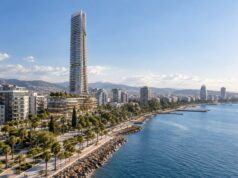 Αρχιτεκτονική απεικόνιση ψηλού πύργου στην παραλιακή ζώνη της Λεμεσού