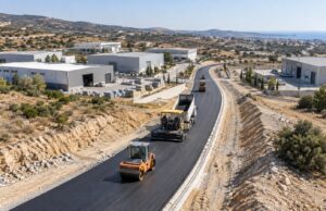 Απεικόνιση ασφαλτόστρωσης δρόμου πρόσβασης σε βιομηχανική ζώνη της επαρχίας Λεμεσού