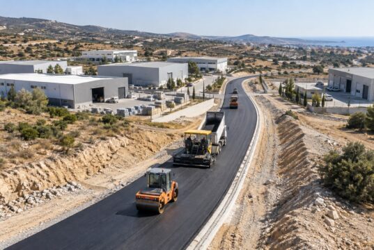 Απεικόνιση ασφαλτόστρωσης δρόμου πρόσβασης σε βιομηχανική ζώνη της επαρχίας Λεμεσού