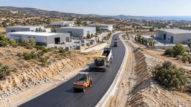 Απεικόνιση ασφαλτόστρωσης δρόμου πρόσβασης σε βιομηχανική ζώνη της επαρχίας Λεμεσού