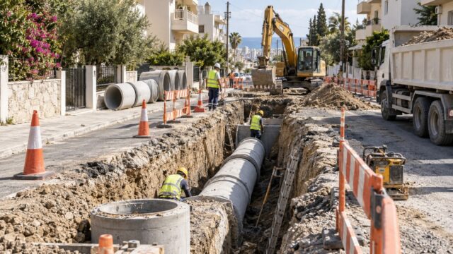 Απεικόνιση κατασκευής αποχετευτικού δικτύου σε κατοικημένη περιοχή της Λεμεσού