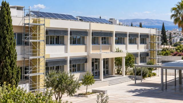 Συμβολική απεικόνιση σχολικού κτιρίου με εργασίες ενεργειακής αναβάθμισης
