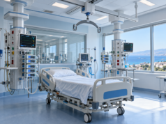 Εικονογράφηση εξοπλισμένης μονάδας εντατικής θεραπείας