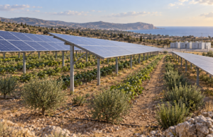 Στα Τσερκέζικα σχεδιάζεται αγροφωτοβολταϊκό 10 MW με μπαταρία 50 MWh: Τι προβλέπεται στη Λεμεσό Εικονογράφηση αγροφωτοβολταϊκού πάρκου με συστοιχία αποθήκευσης ενέργειας