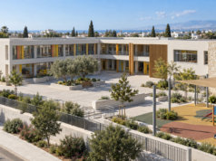 ΣΤ’ Δημοτικό Λεμεσού: Σχέδιο €5,37 εκατ. για νέο σχολείο και νηπιαγωγείο Συμβολική αρχιτεκτονική απεικόνιση σχολικού συγκροτήματος και αυλής