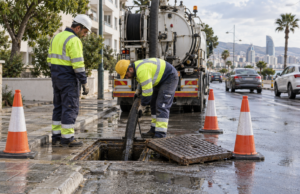 Συνεργείο καθαρίζει φρεάτιο ομβρίων σε δρόμο της Λεμεσού