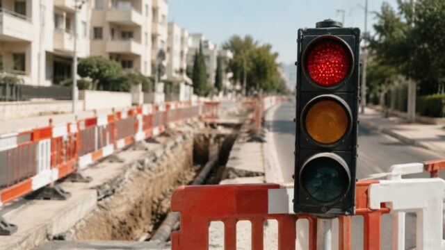 Κόκκινος φωτεινός σηματοδότης σε αστικό δρόμο
