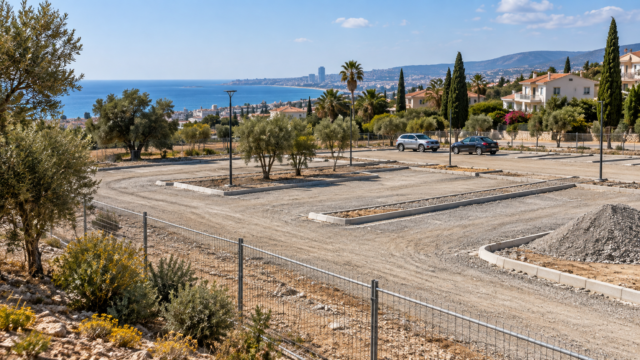 Συμβολική απεικόνιση περιφραγμένου χώρου υπό προετοιμασία για στάθμευση