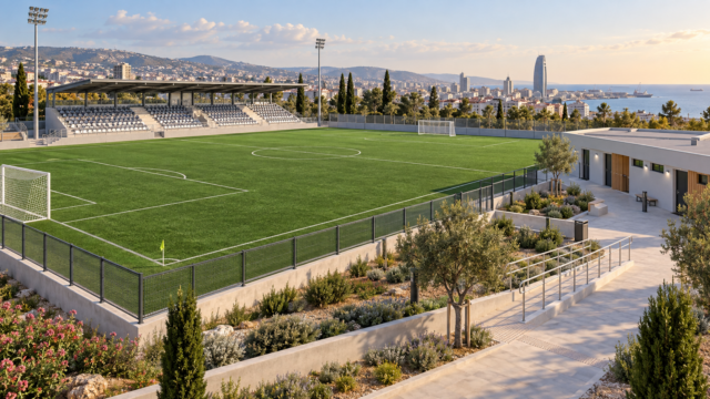 Συμβολική απεικόνιση γηπέδου ποδοσφαίρου με κερκίδες