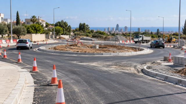 Συμβολική απεικόνιση έργων κατασκευής κυκλικού κόμβου σε οδική διασταύρωση