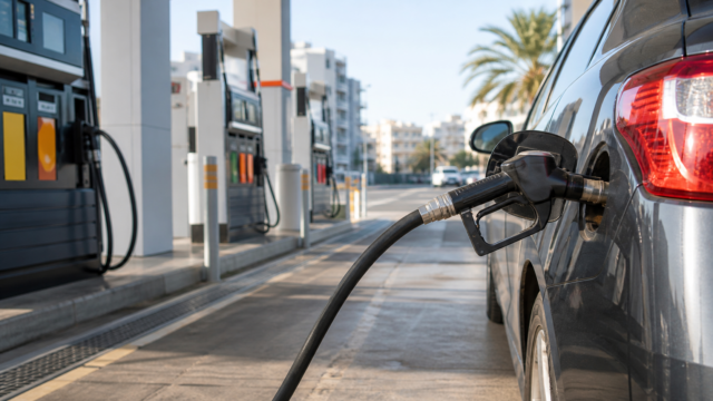 Ανώνυμο πρατήριο καυσίμων στη Λεμεσό με αυτοκίνητο που ανεφοδιάζεται