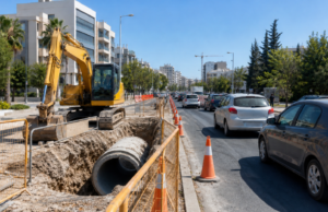 Αποχετευτικά έργα και προσωρινή κυκλοφοριακή σήμανση σε λεωφόρο της Λεμεσού