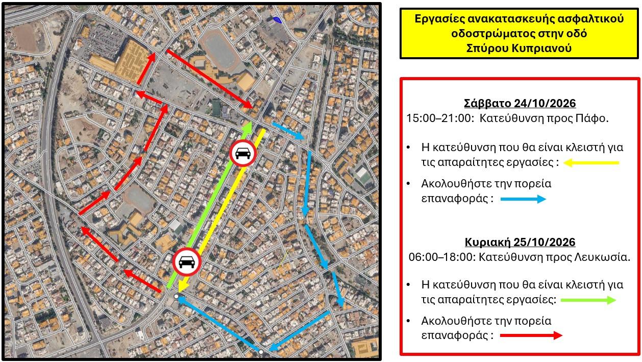 Πολεμίδια: Κλειστό τμήμα της Σπύρου Κυπριανού προς Λευκωσία έως τις 18:00